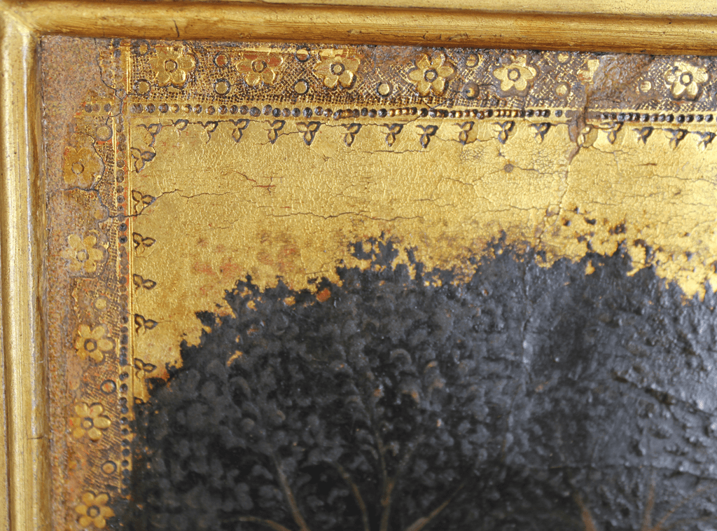 Eckdetail, Zustand nach der Restaurierung mit Punktretusche im Goldgrund